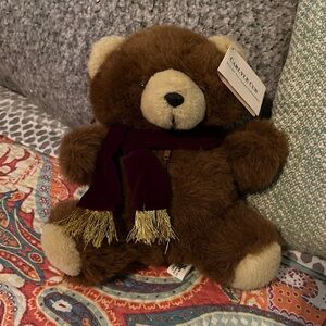 1993 Plush Brown Teddy Bear with Burgundy Scarf